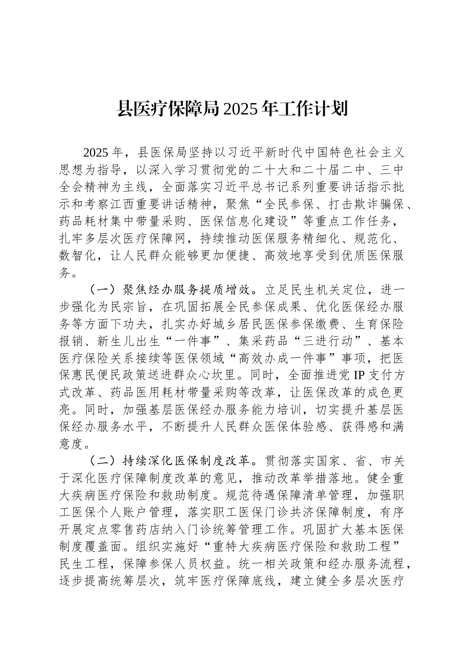 县医疗保障局2025年工作计划_第1页