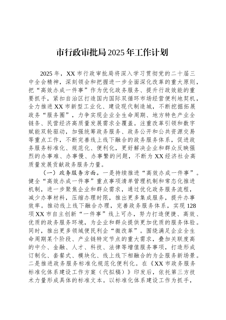 市行政审批局2025年工作计划（20241119）_第1页