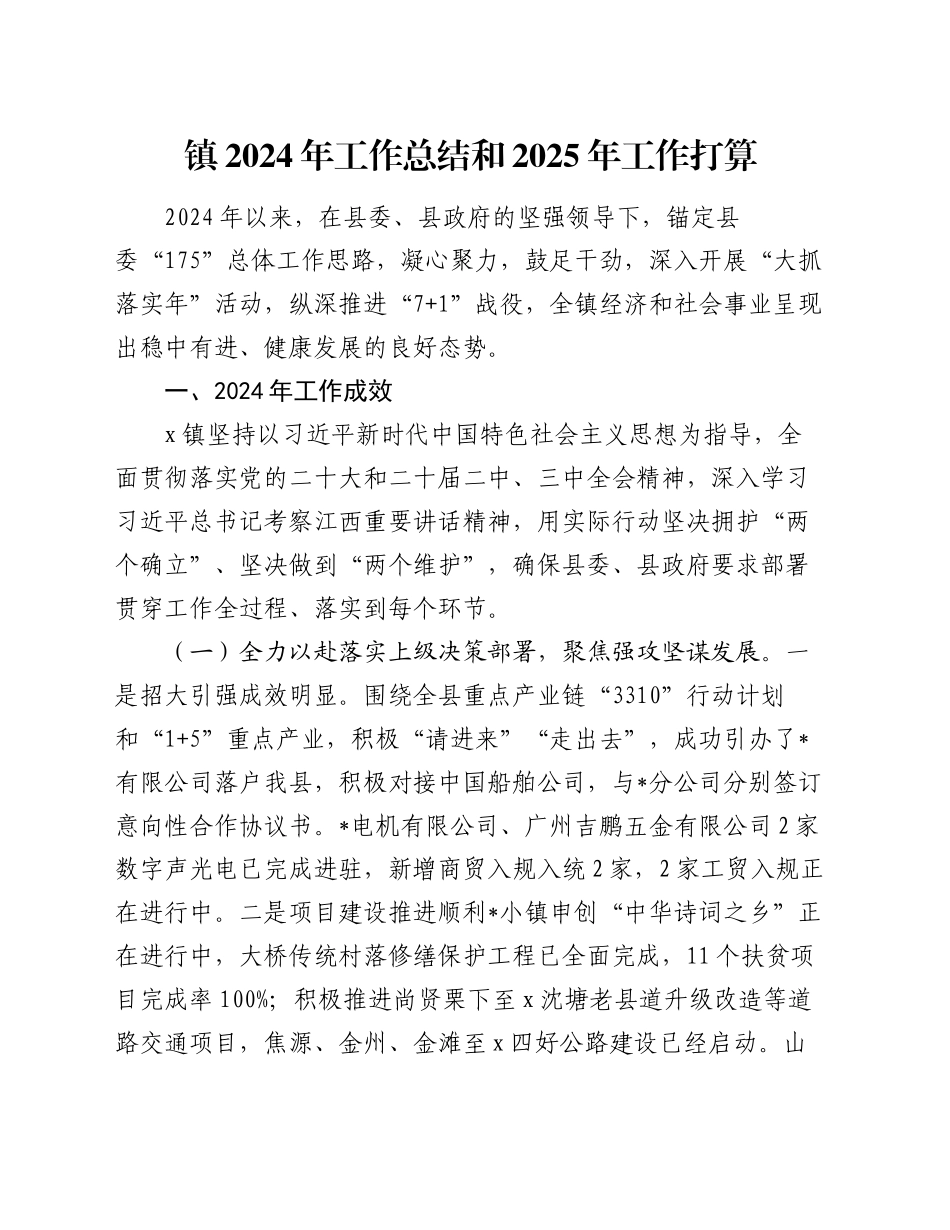 镇2024年工作总结和2025年工作打算_第1页