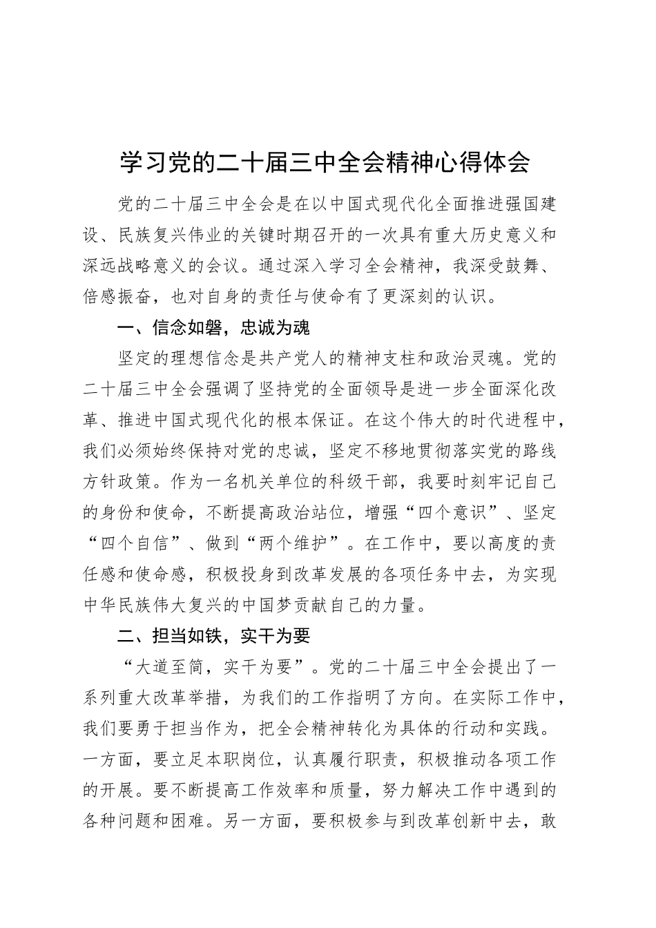 学习党的二十届三中全会精神心得体会研讨发言20241127_第1页