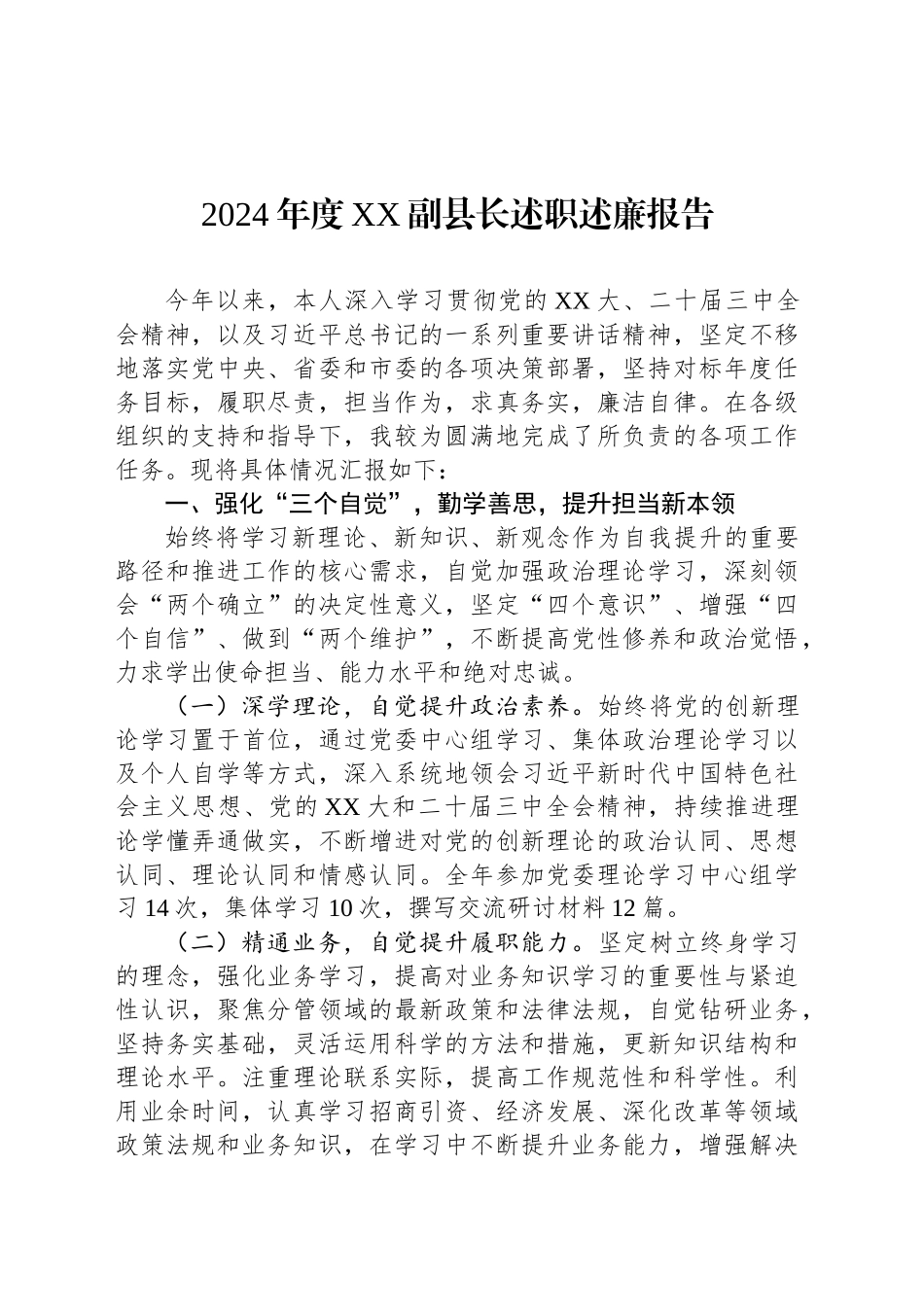 2024年度XX副县长述职述廉报告_第1页