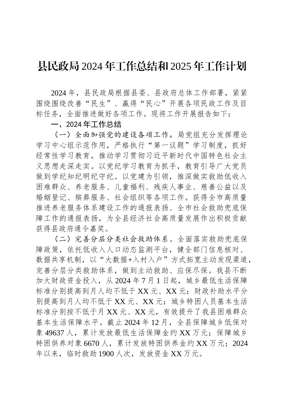 县民政局2024年工作总结和2025年工作计划_第1页