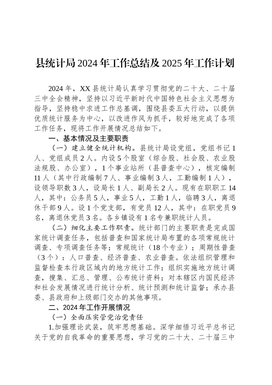 县统计局2024年工作总结及2025年工作计划_第1页