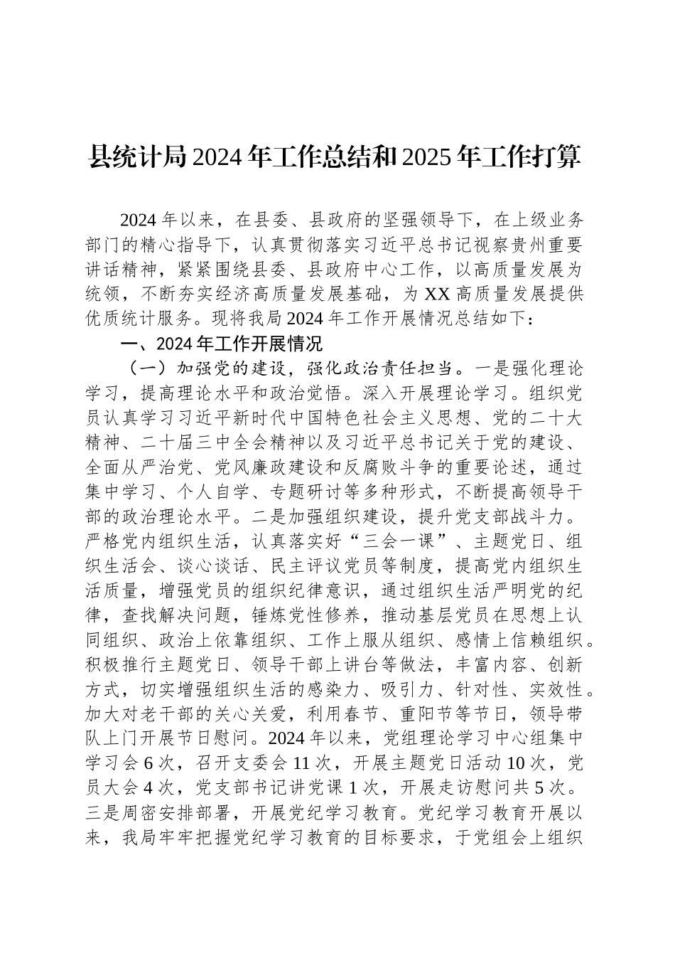 县统计局2024年工作总结和2025年工作打算_第1页