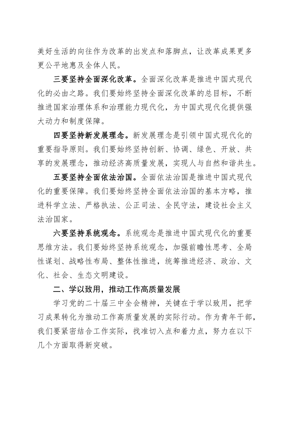 青年干部学习党的二十届三中全会精神座谈会研讨发言材料心得体会20241129_第2页