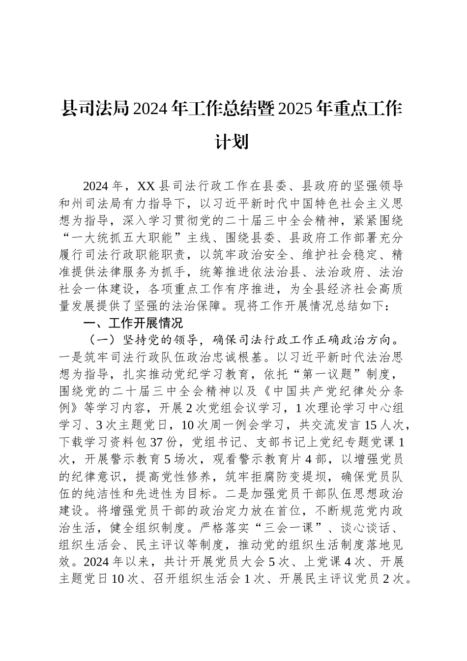 县司法局2024年工作总结暨2025年重点工作计划_第1页
