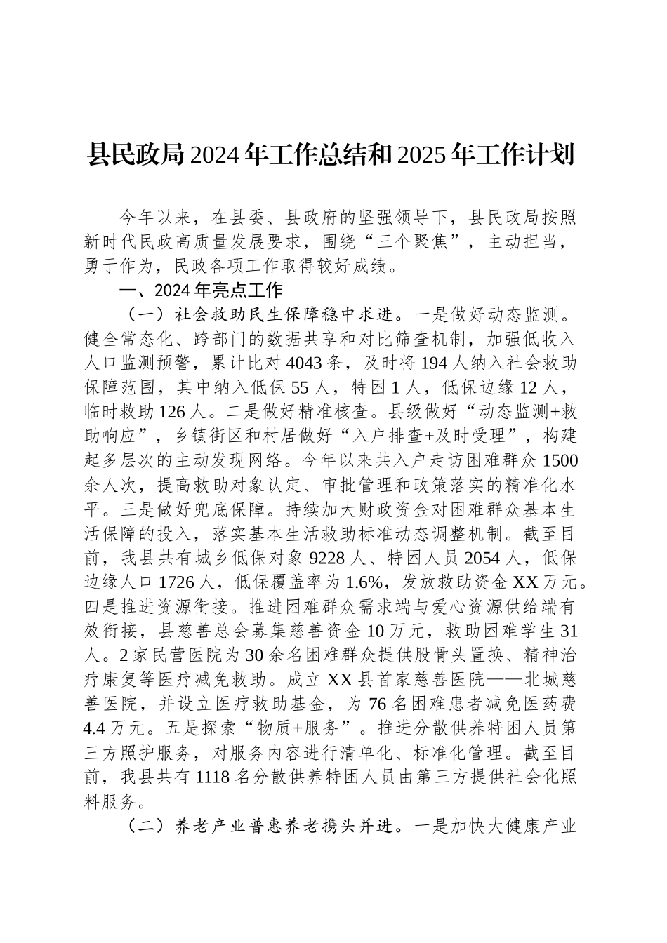 县民政局2024年工作总结和2025年工作计划-2_第1页