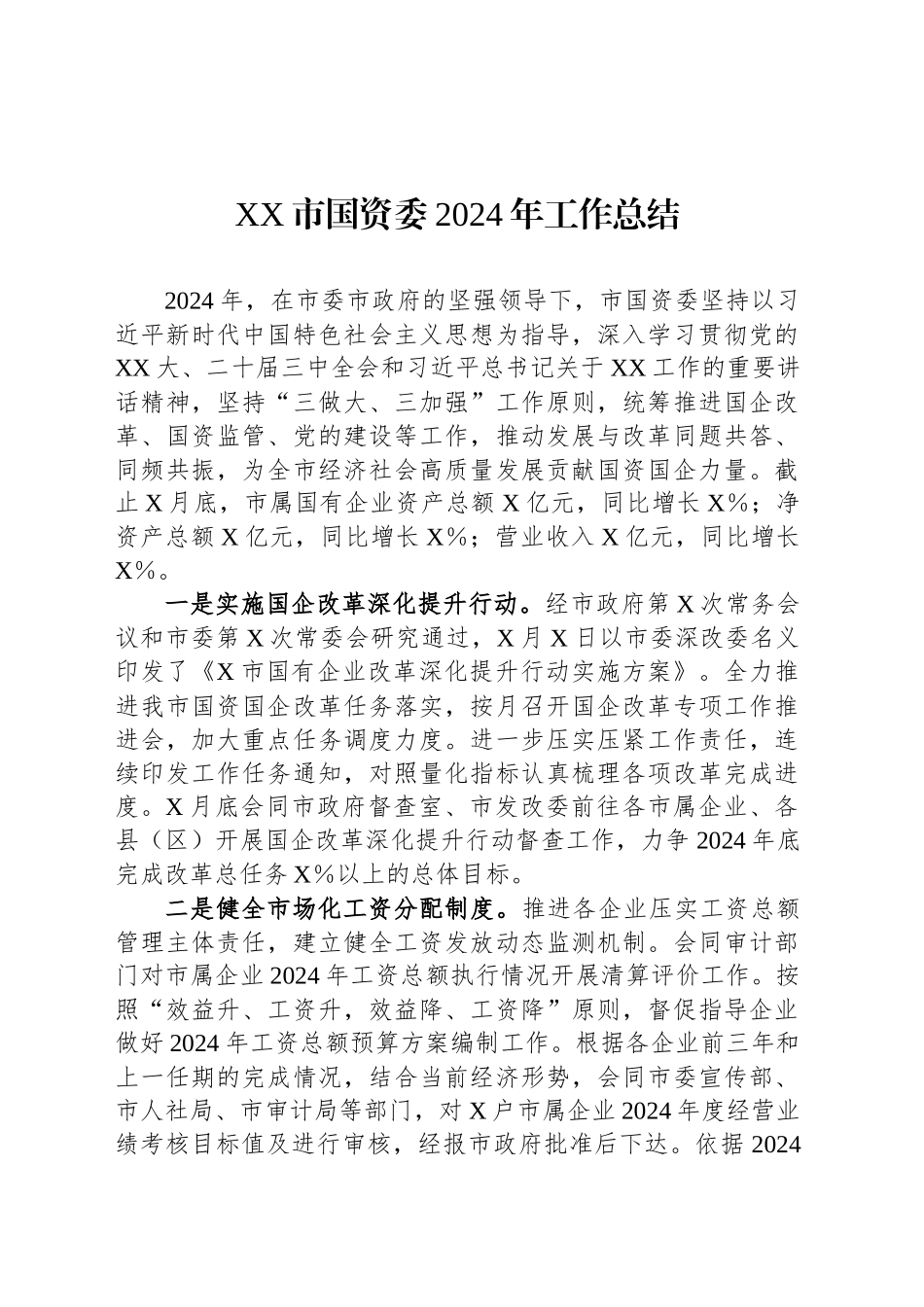 XX市国资委2024年工作总结_第1页