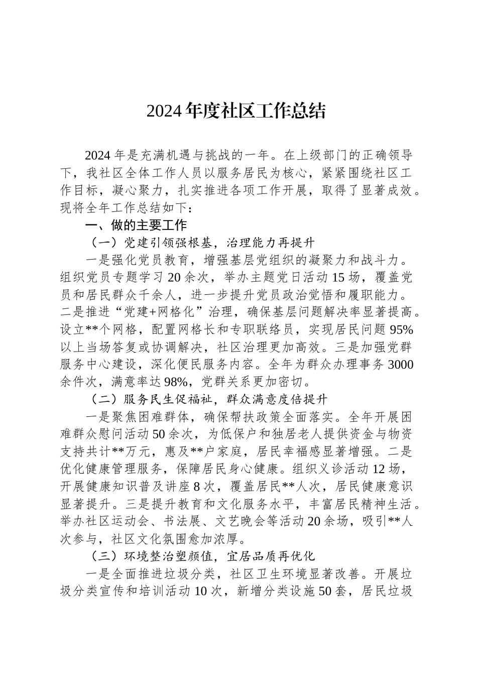 2024年度社区工作总结_第1页
