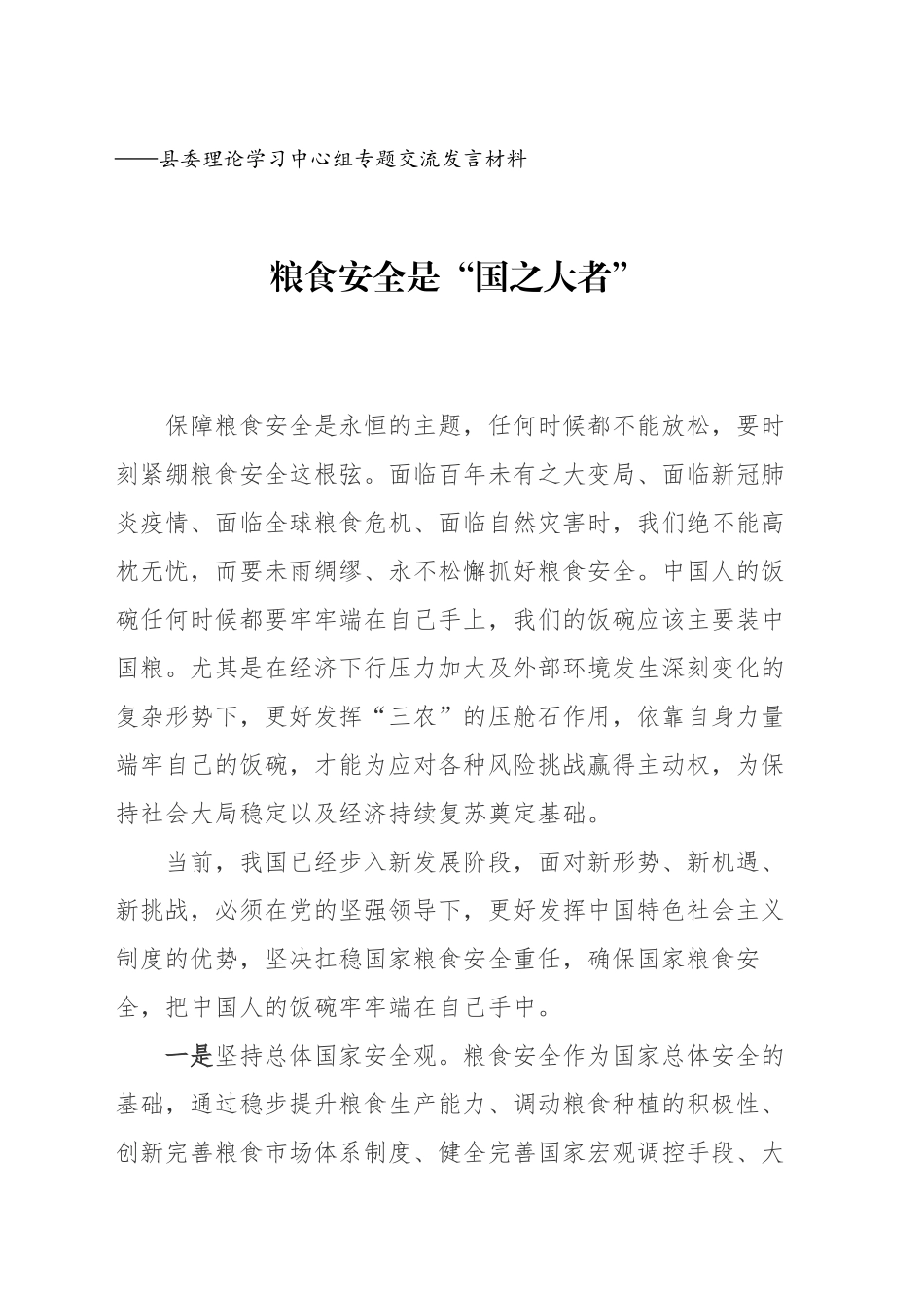 粮食安全会议发言_第1页