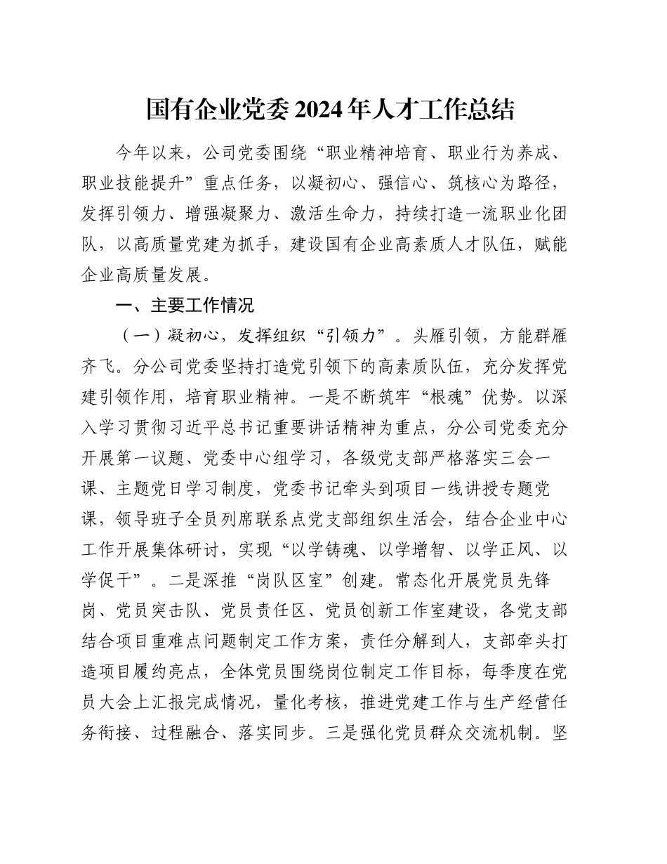 国有企业党委2024年人才工作总结_第1页