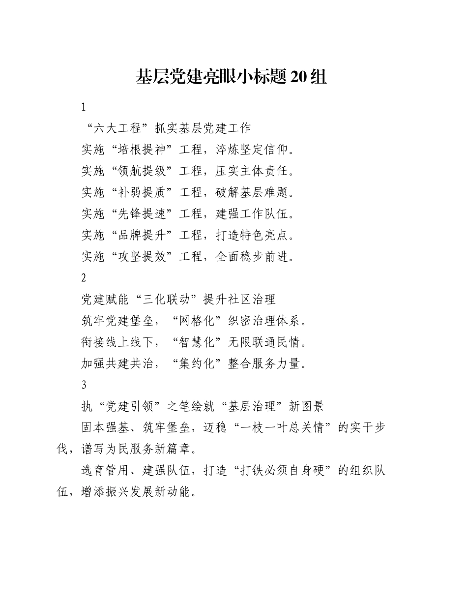 基层党建亮眼小标题20组_第1页