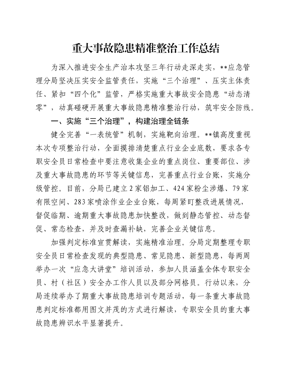 应急系统重大事故隐患精准整治工作总结_第1页