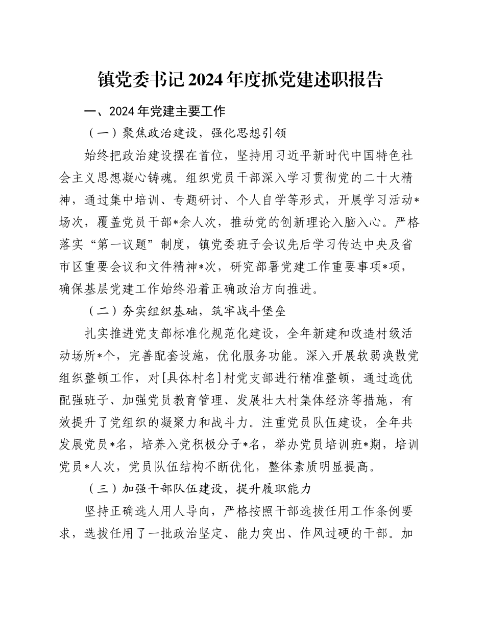 镇党委书记 2024 年度抓党建述职报告_第1页
