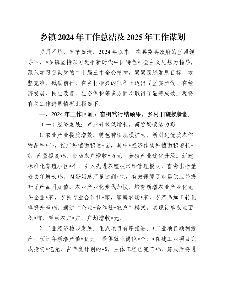 乡镇街道2024年工作总结及2025年工作谋划_第1页