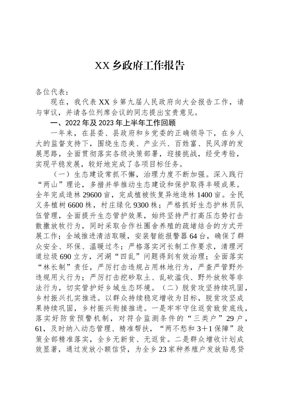 XX乡政府工作报告_第1页