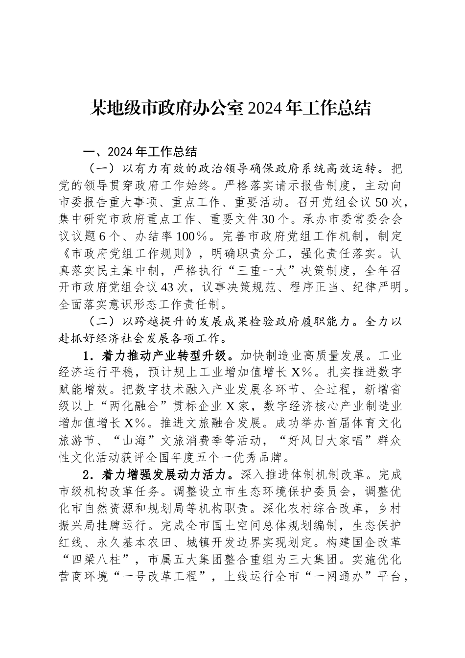 某地级市政府办公室2024年工作总结_第1页