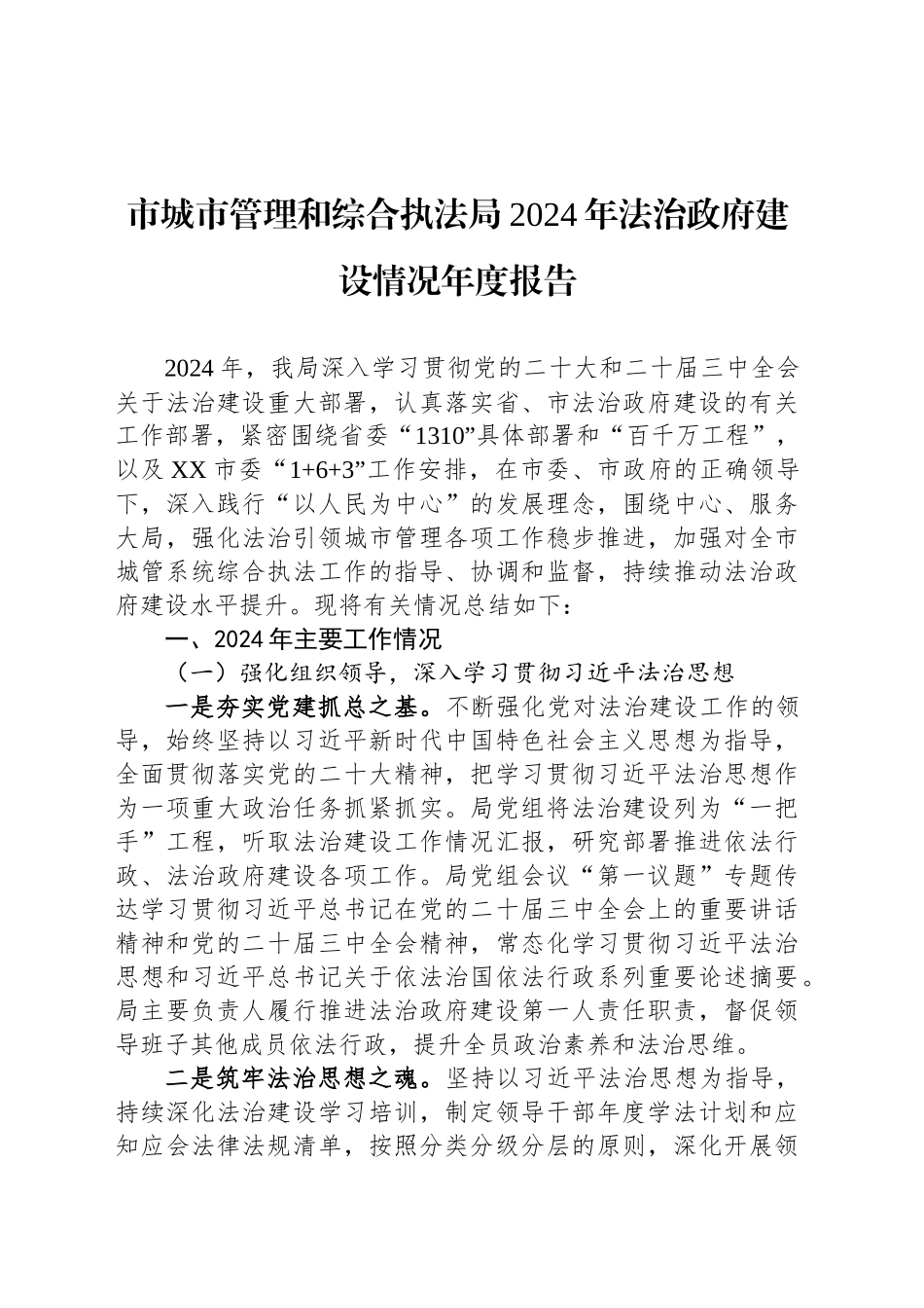 市城市管理和综合执法局2024年法治政府建设情况年度报告_第1页