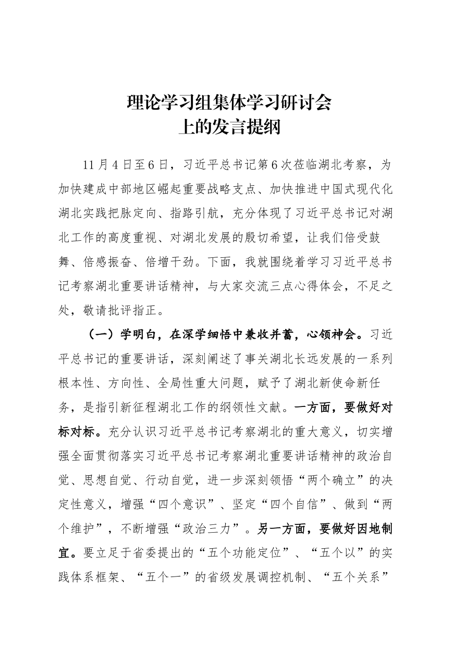 理论学习组集体学习研讨会上的发言提纲_第1页