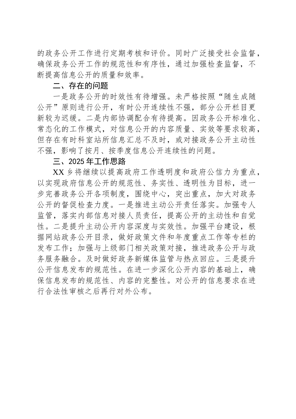 XX乡人民政府2024年政务公开工作总结与2025年工作思路_第2页