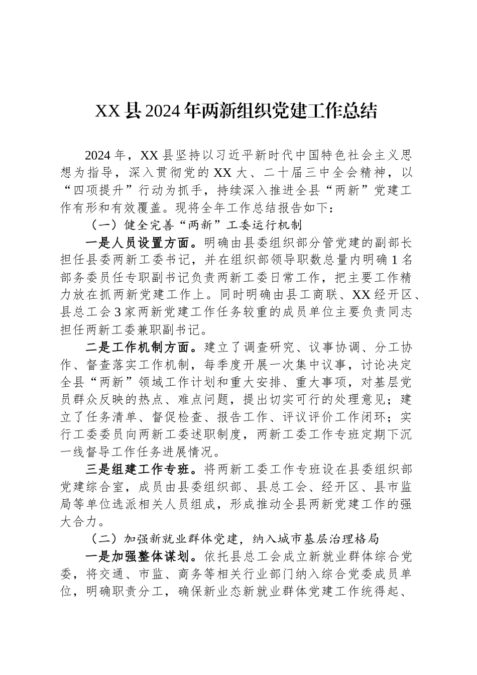 XX县2024年两新组织党建工作总结_第1页