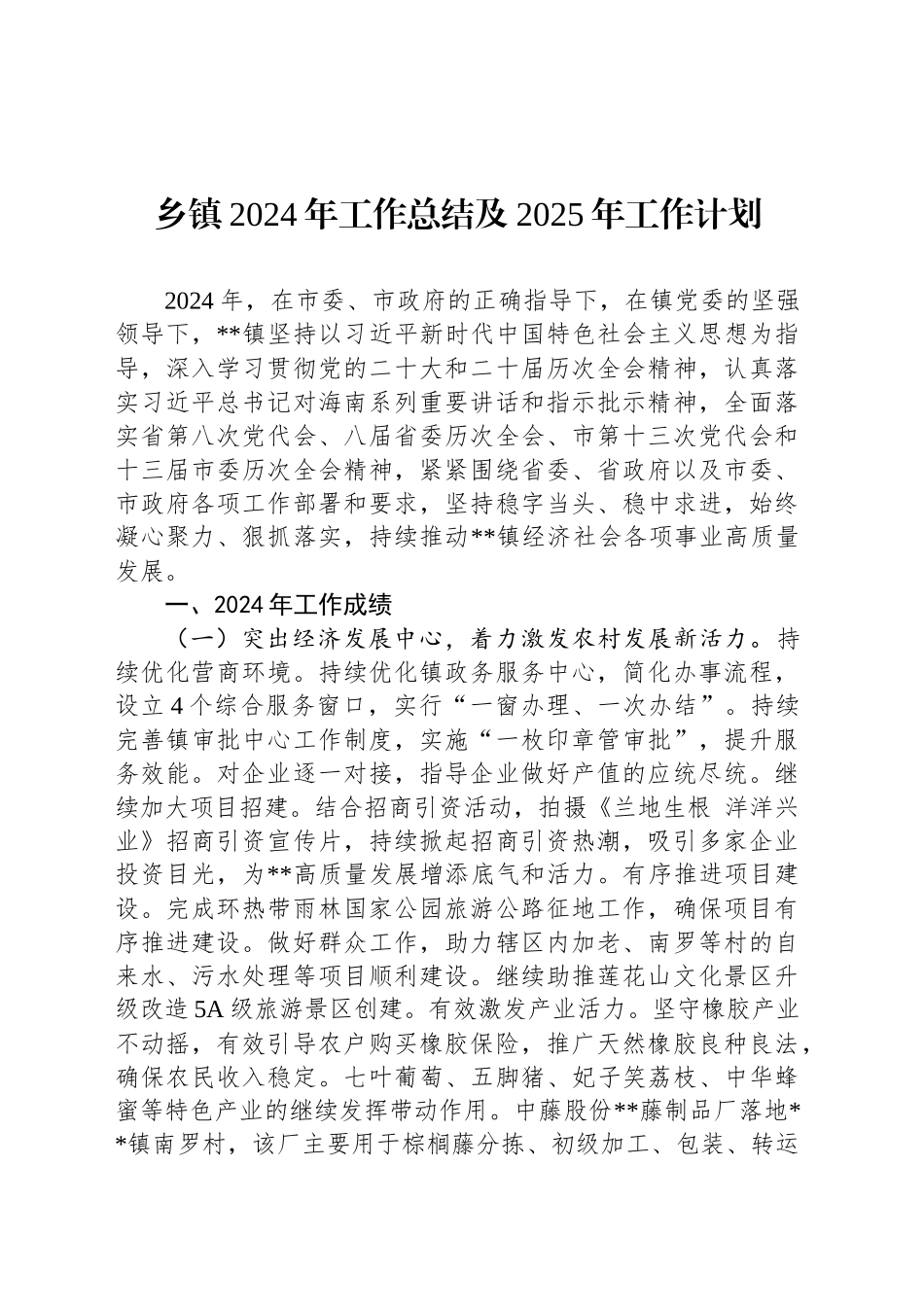 乡镇街道2024年工作总结及2025年工作计划_第1页