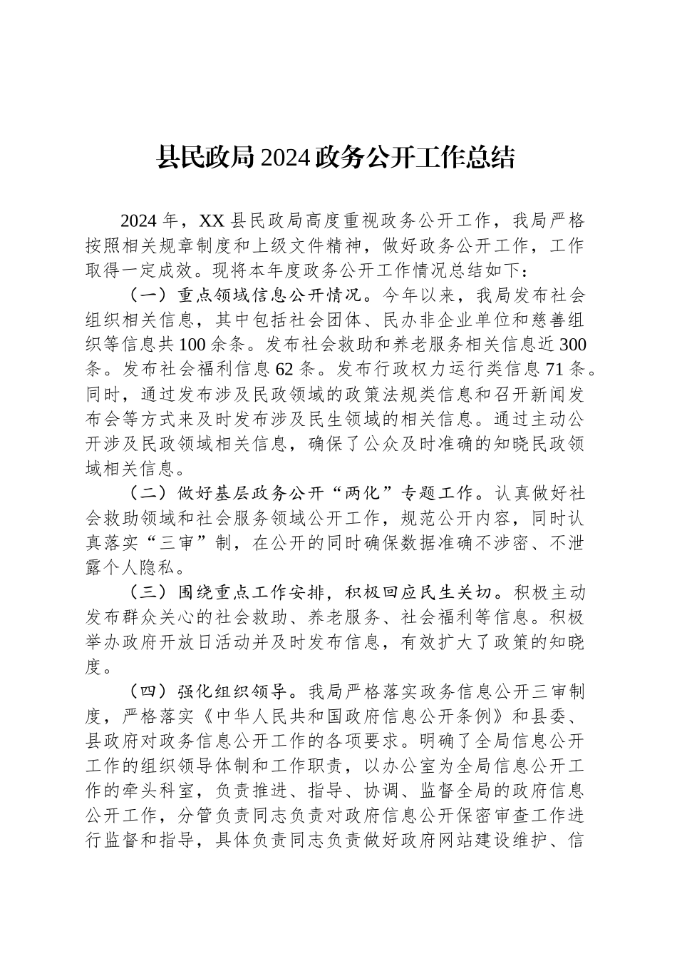 县民政局2024政务公开工作总结_第1页