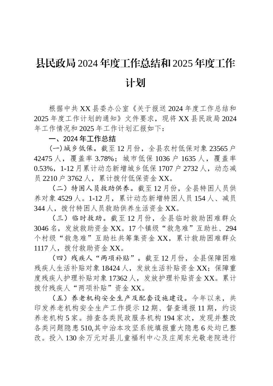 县民政局2024年度工作总结和2025年度工作计划_第1页