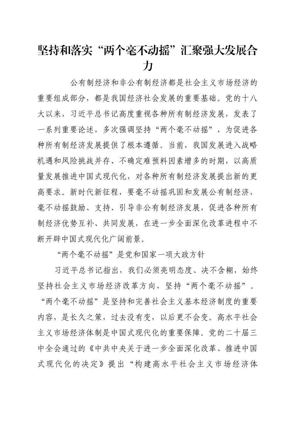 坚持和落实“两个毫不动摇”汇聚强大发展合力_第1页