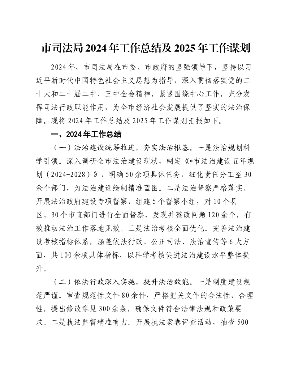 市司法局2024年工作总结及2025年工作谋划_第1页
