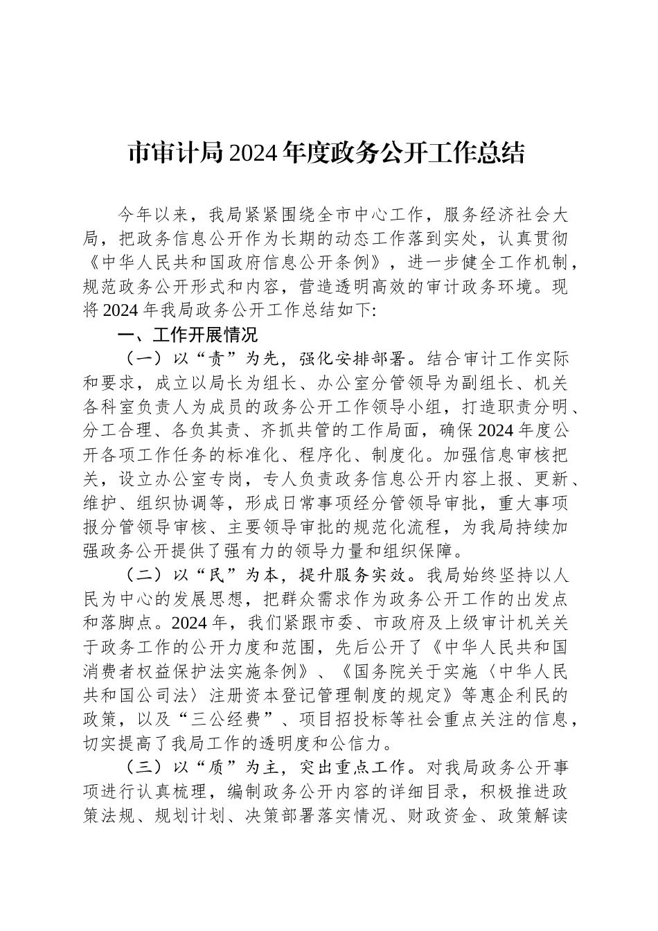 市审计局2024年度政务公开工作总结_第1页