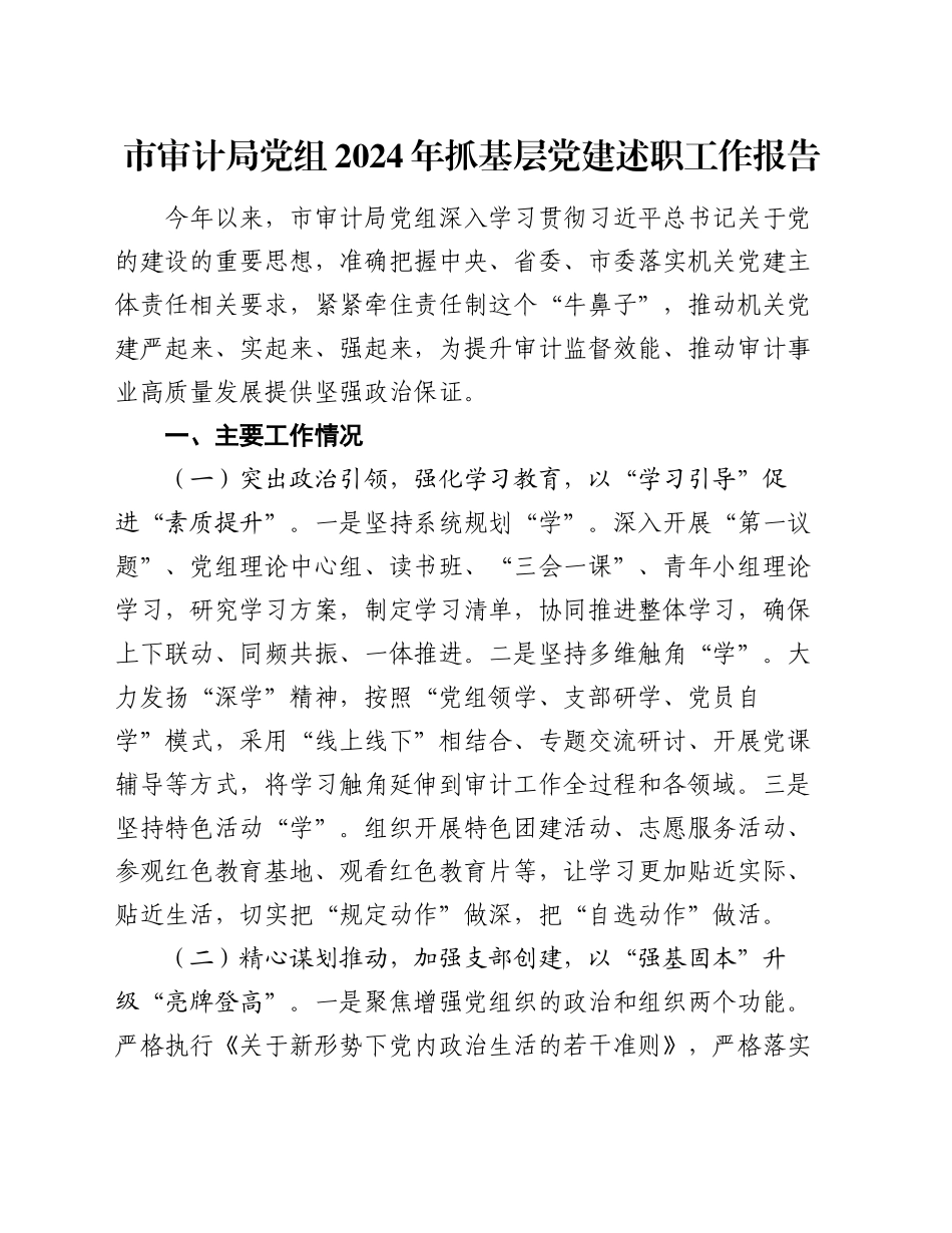市审计局党组2024年抓基层党建述职工作报告_第1页