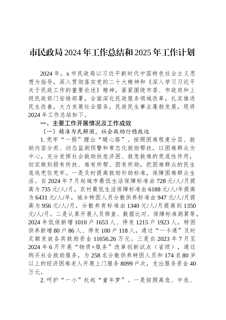 市民政局2024年工作总结和2025年工作计划_第1页