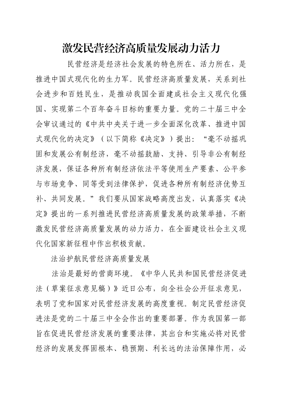激发民营经济高质量发展动力活力_第1页