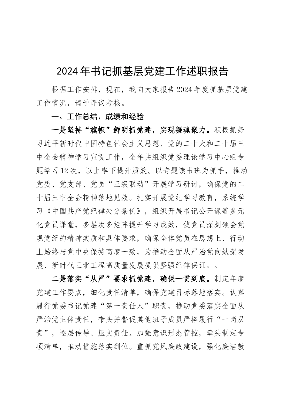 2024年书记抓基层党建工作述职报告20241218_第1页
