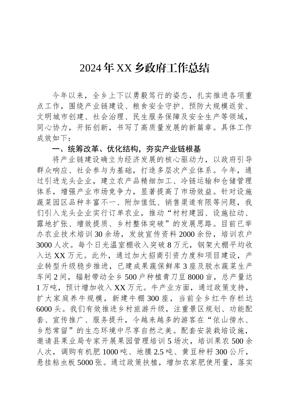 2024年XX乡政府工作总结_第1页
