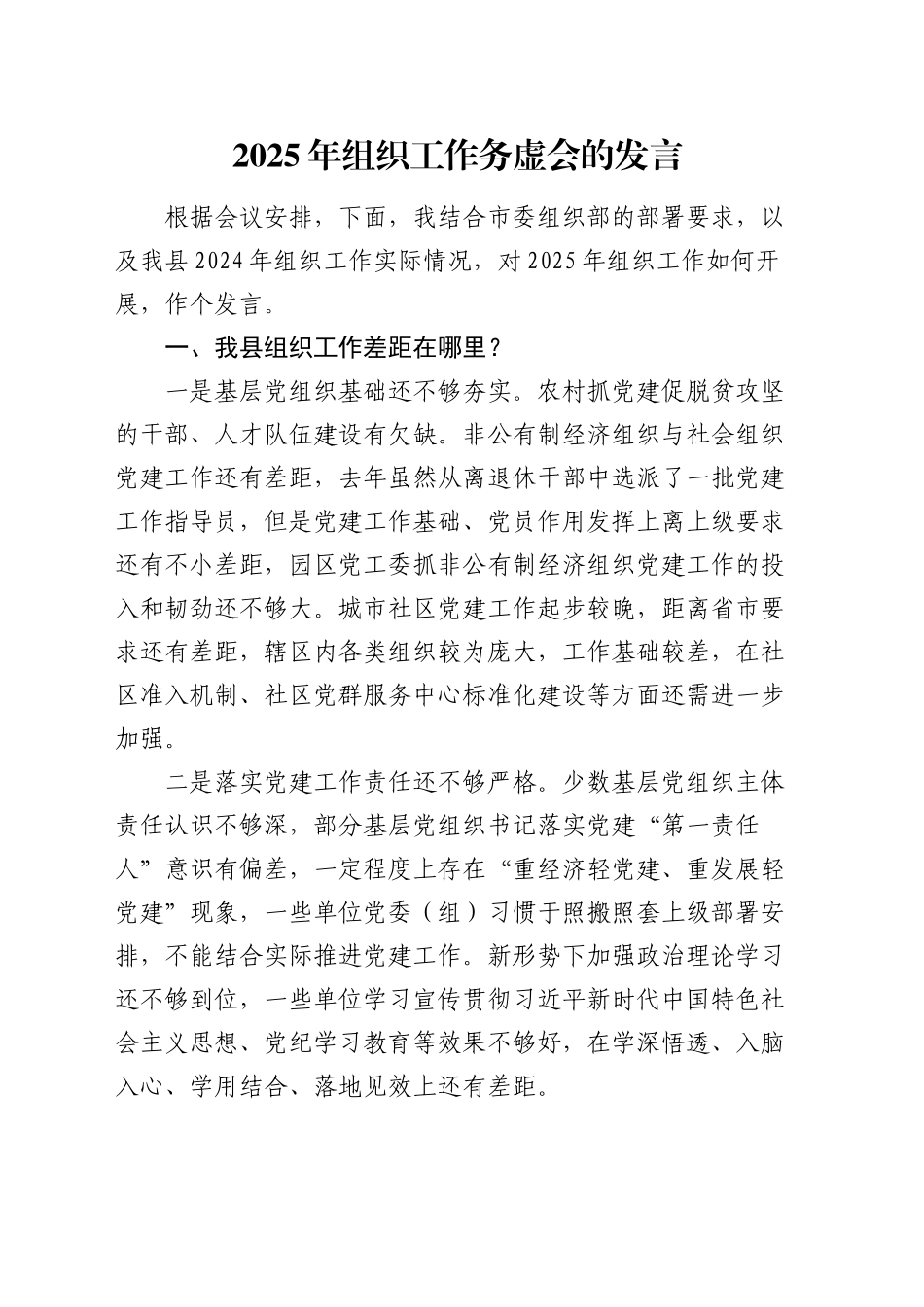 2025年组织工作务虚会的发言_第1页