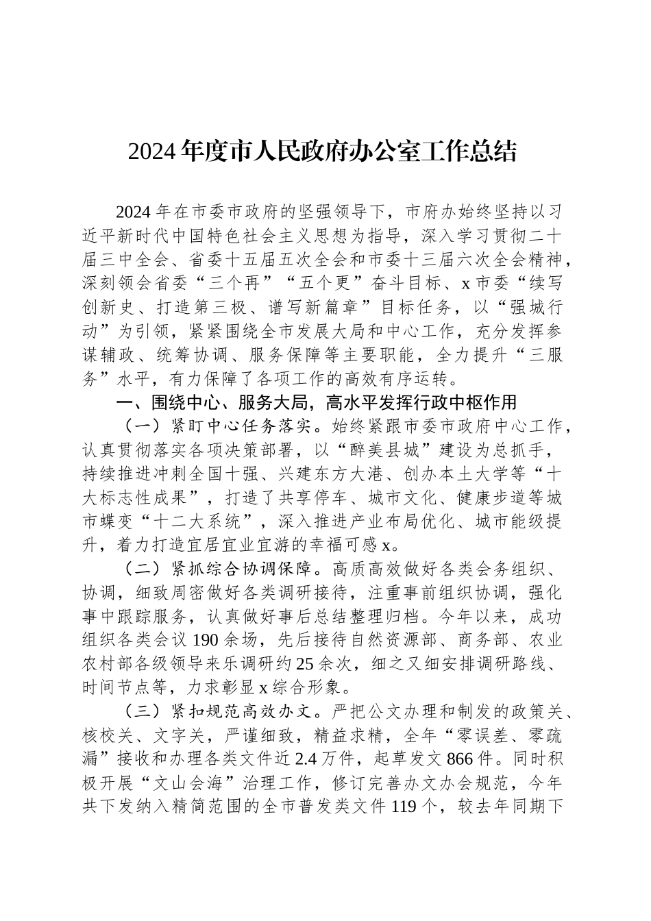 2024年度市人民政府办公室工作总结_第1页