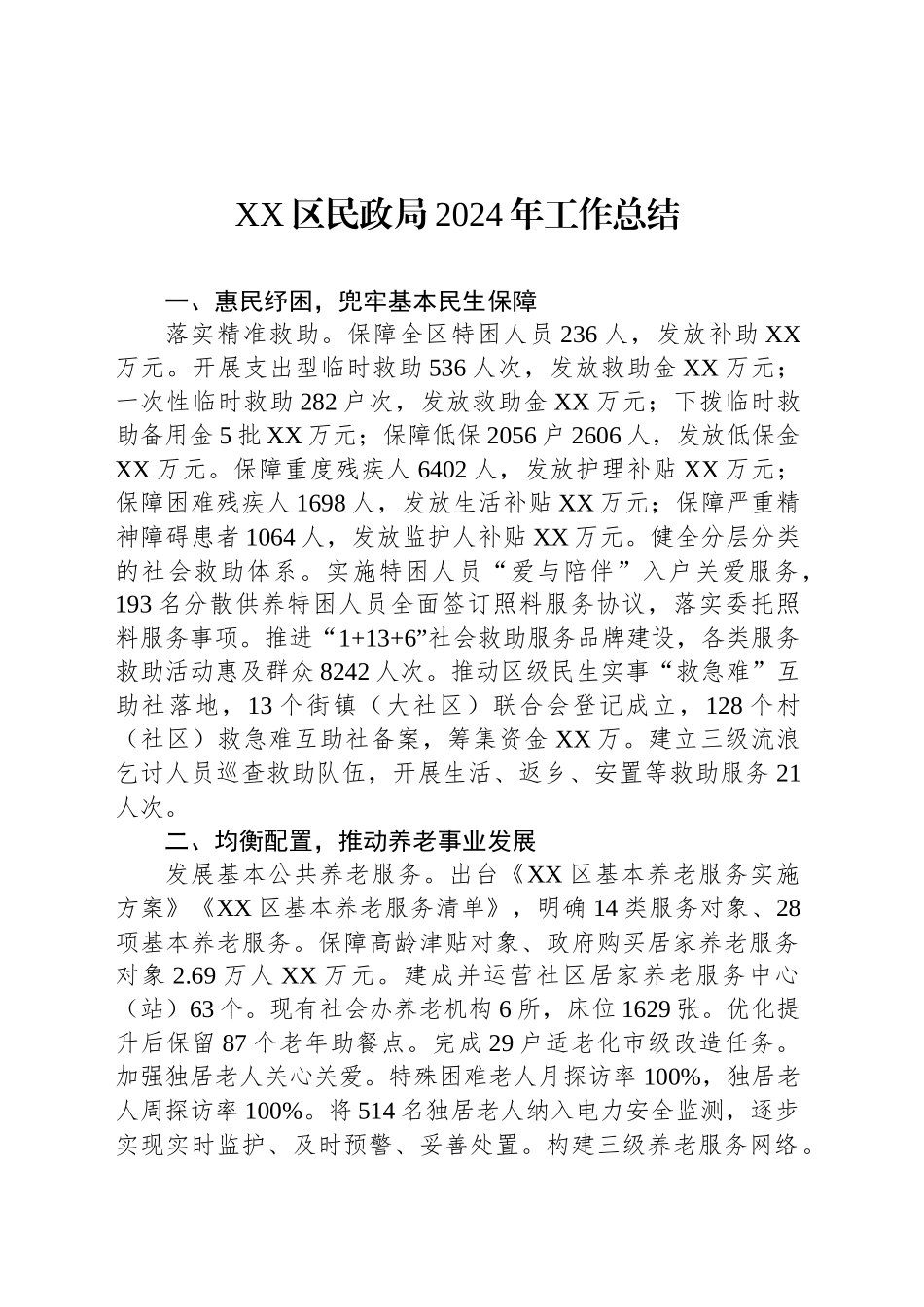 XX区民政局2024年工作总结_第1页