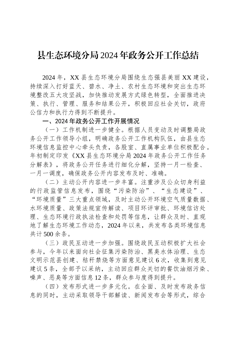 县生态环境分局2024年政务公开工作总结_第1页