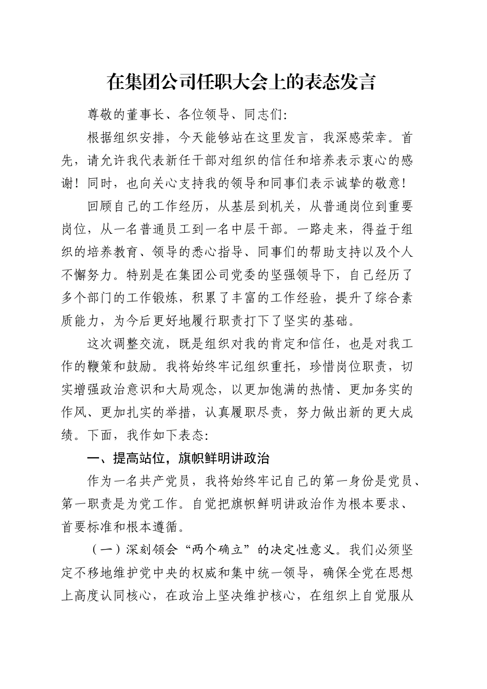 在公司任职大会上的表态发言_第1页