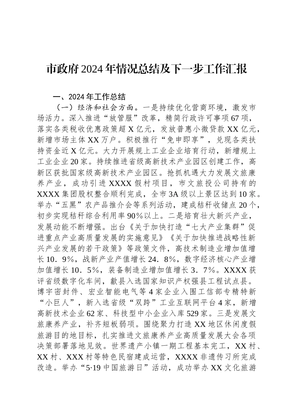 市政府2024年情况总结及下一步工作汇报_第1页