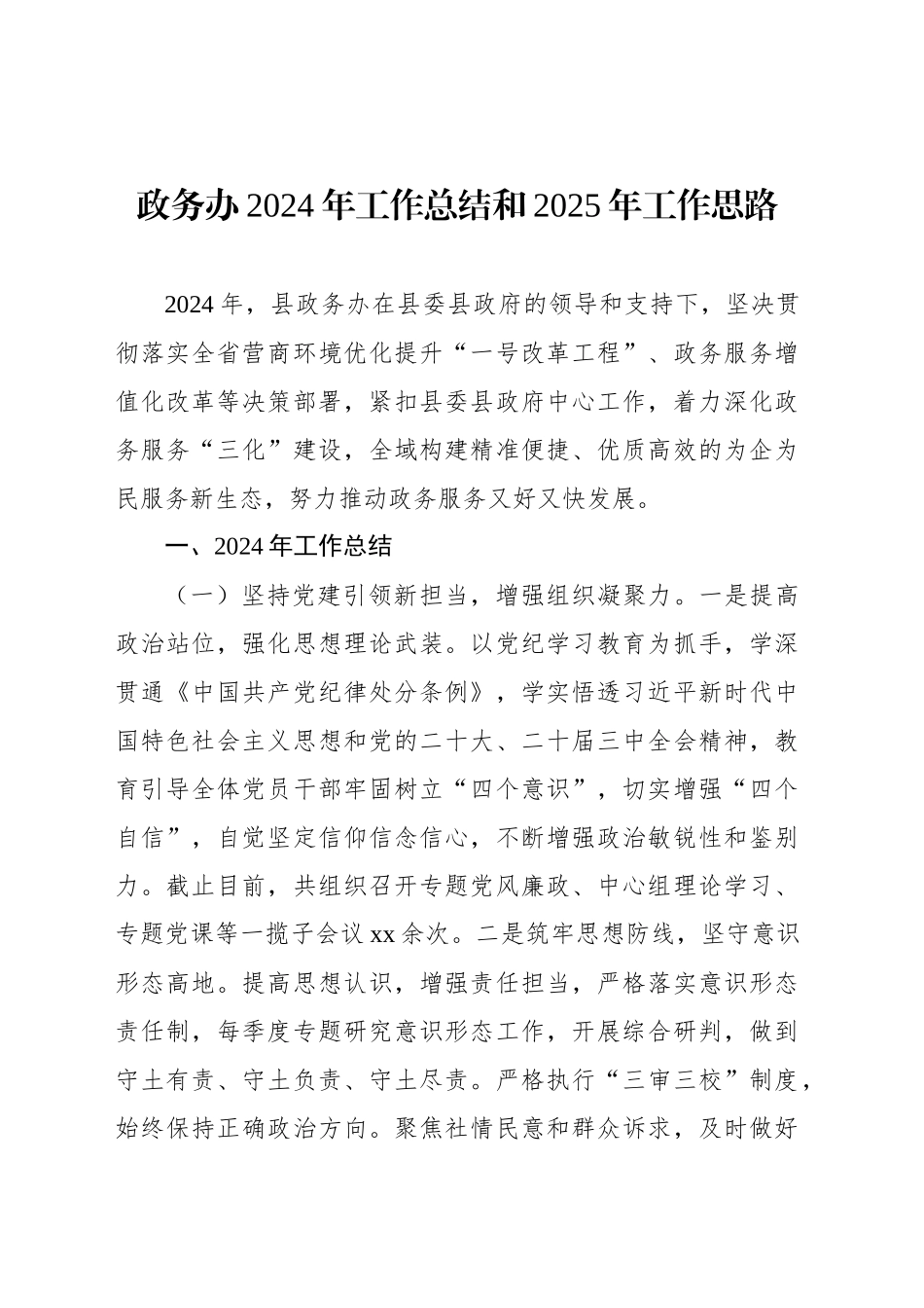 政务办2024年工作总结和2025年工作思路_第1页