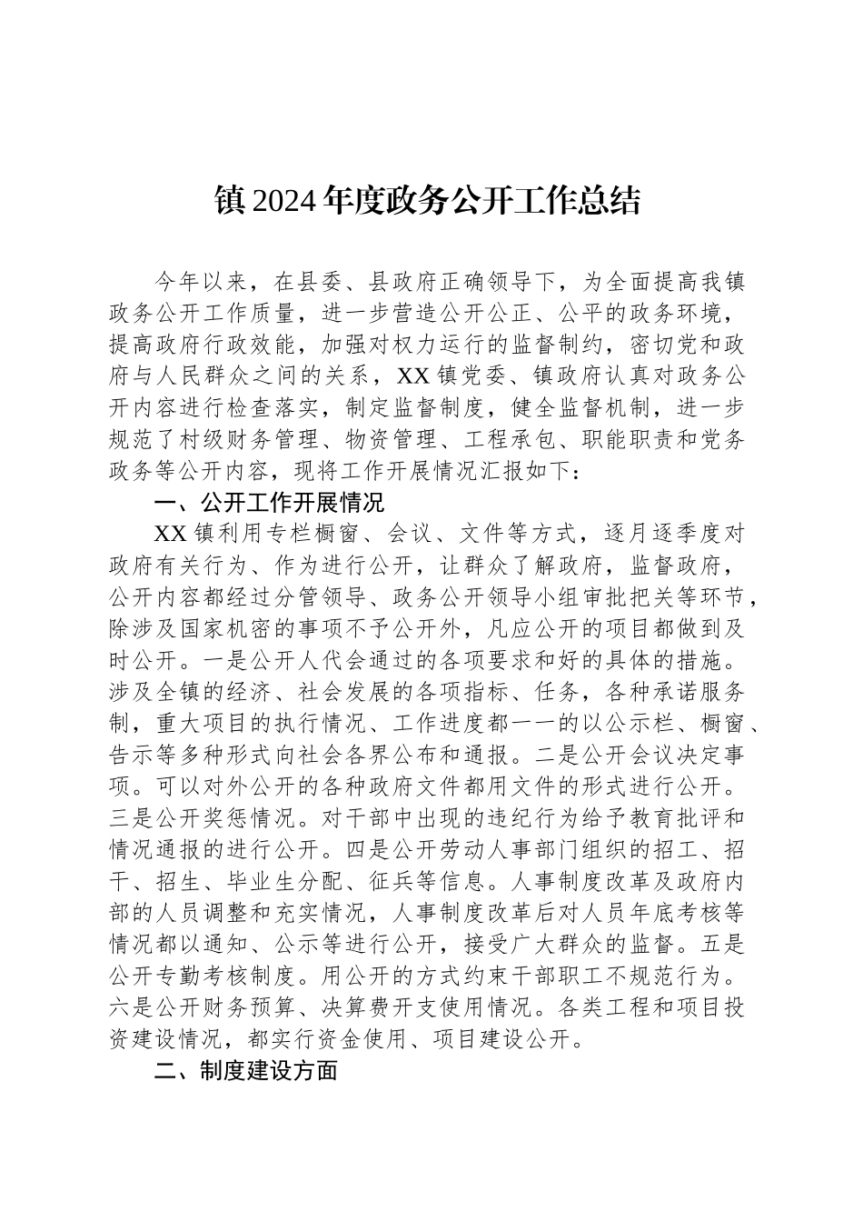 镇2024年度政务公开工作总结_第1页