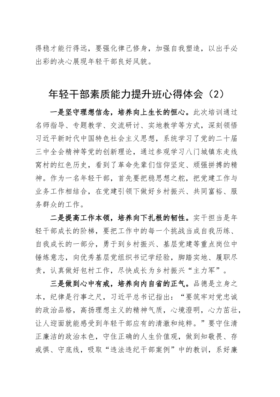 5篇年轻干部素质能力提升班心得体会青年培训研讨发言材料20241225_第2页