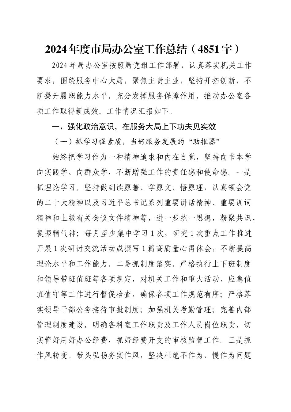 2024年度市局办公室工作总结（4851字）_第1页