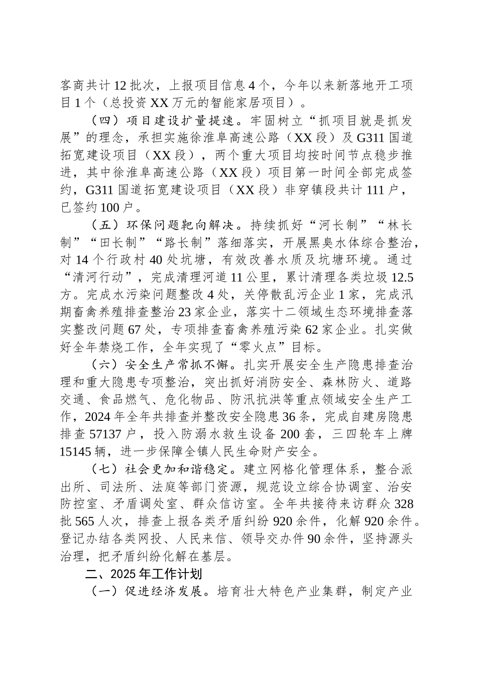 XX镇2024年度工作总结和2025年度工作计划_第2页