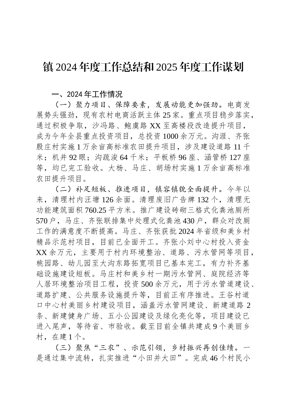 镇2024年度工作总结和2025年度工作谋划_第1页