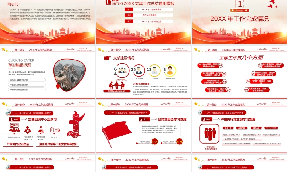 2024年党支部党建工作总结及下步工作打算PPT（20241230）
