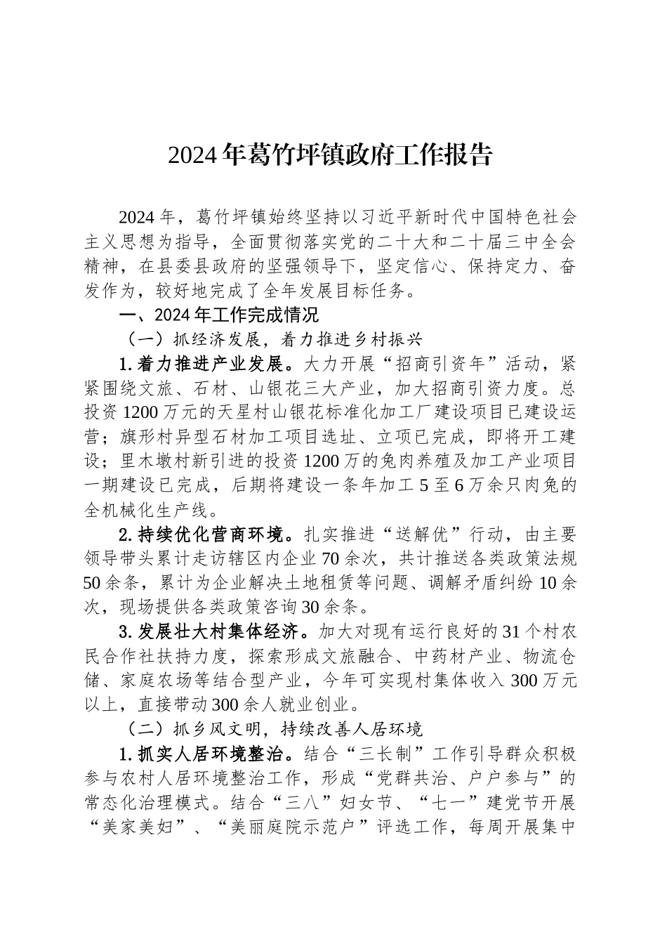 2024年葛竹坪镇政府工作报告_第1页